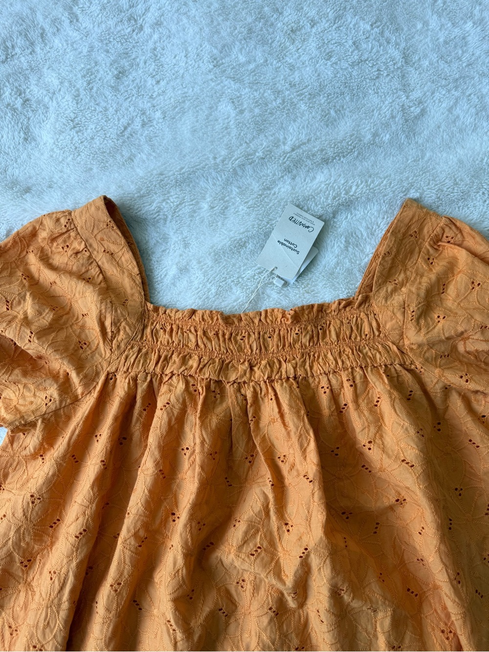 MANGO Embroidered Eyelet Below-Knee Dress Orange XL New With Tags